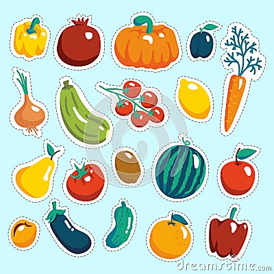 Sticker for kids. Fruit and vegetables Vector Illustration